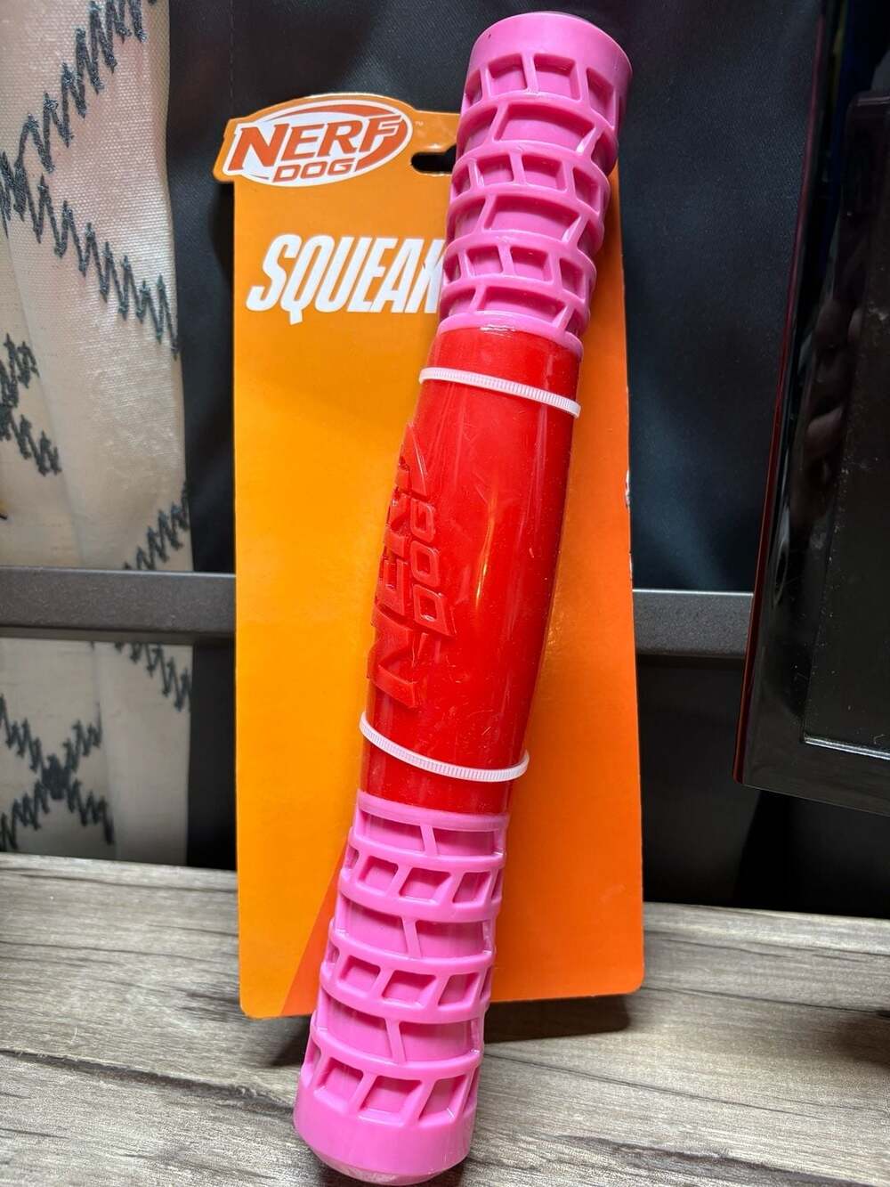 Nerf Dog Squeak Stick Red Pink Rubber Toy